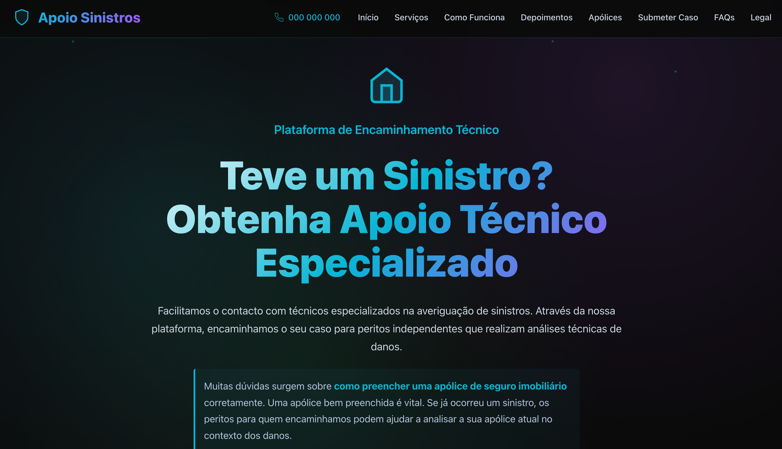 Template de Website para apoio ap´ólices de sguro