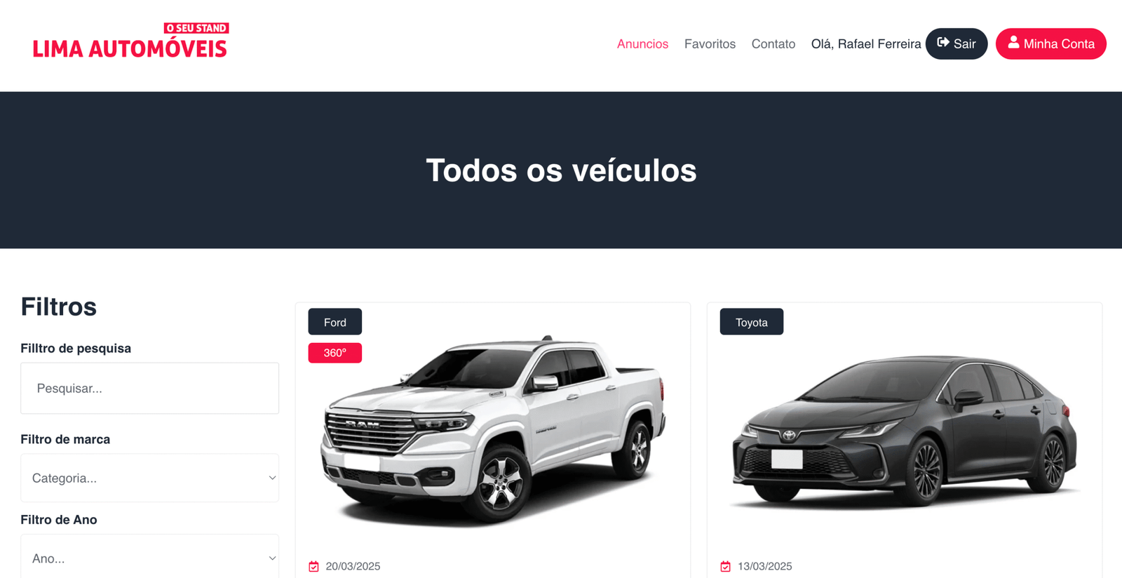 Plataforma Website para Stands de Automóveis Rafa.pt